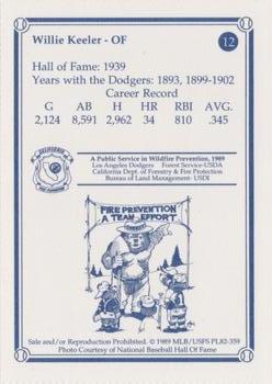 1989 Los Angeles Dodgers Greats Smokey #12 Wee Willie Keeler Back