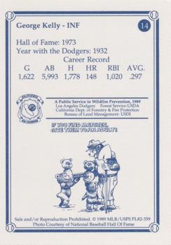 1989 Los Angeles Dodgers Greats Smokey #14 George Kelly Back