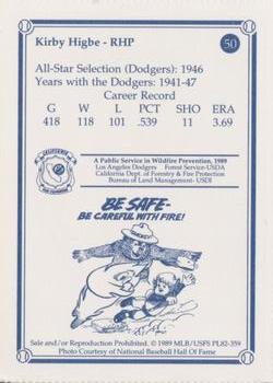 1989 Los Angeles Dodgers Greats Smokey #50 Kirby Higbe Back