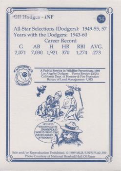 1989 Los Angeles Dodgers Greats Smokey #54 Gil Hodges Back
