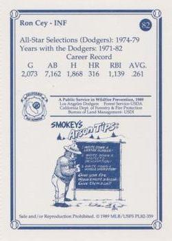 1989 Los Angeles Dodgers Greats Smokey #82 Ron Cey Back