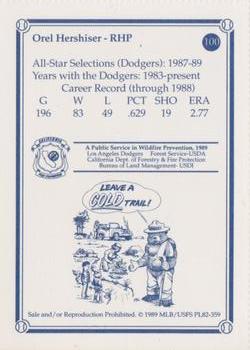 1989 Los Angeles Dodgers Greats Smokey #100 Orel Hershiser Back