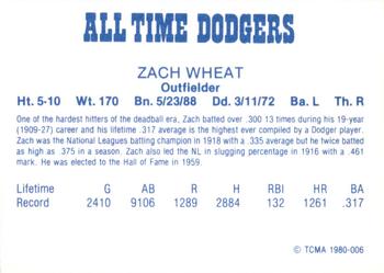 1980 TCMA All Time Brooklyn/Los Angeles Dodgers (Blue Backs) #006 Zack Wheat Back