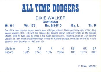 1980 TCMA All Time Brooklyn/Los Angeles Dodgers (Blue Backs) #007 Dixie Walker Back