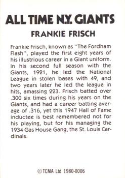 1980 TCMA All Time New York Giants (Black Backs) #0006 Frankie Frisch Back