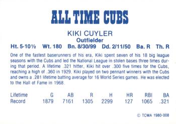 1980 TCMA All Time Chicago Cubs #008 Kiki Cuyler Back