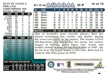 1998 Score Seattle Mariners #14 Rich Amaral Back
