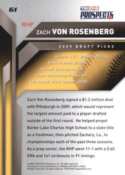 2009 TriStar Prospects Plus #61 Zach Von Rosenberg Back