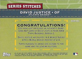 2004 Topps - Series Stitches Relics #SSR-DJ David Justice Back
