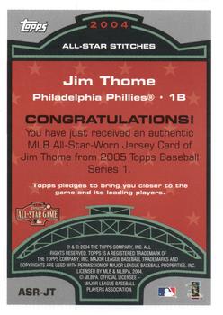 2005 Topps - All-Star Stitches Relics #ASR-JT Jim Thome Back