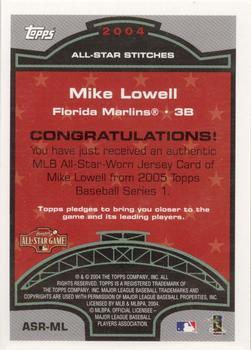 2005 Topps - All-Star Stitches Relics #ASR-ML Mike Lowell Back