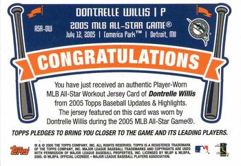 2005 Topps Updates & Highlights - All-Star Stitches #ASR-DW Dontrelle Willis Back