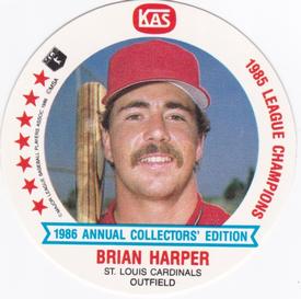 1986 KAS St. Louis Cardinals Discs #8 Brian Harper Front