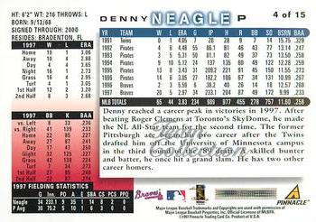 1998 Score Atlanta Braves #4 Denny Neagle Back