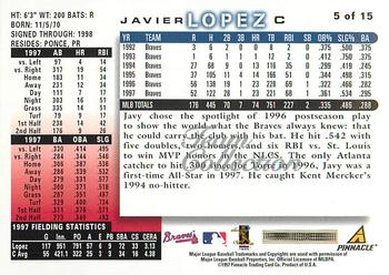 1998 Score Atlanta Braves #5 Javier Lopez Back