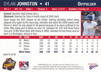 2008 MultiAd Peoria Chiefs #12 Dylan Johnston Back