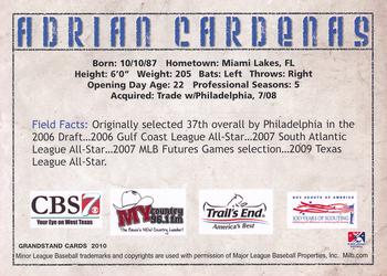 2010 Grandstand Midland RockHounds #NNO Adrian Cardenas Back