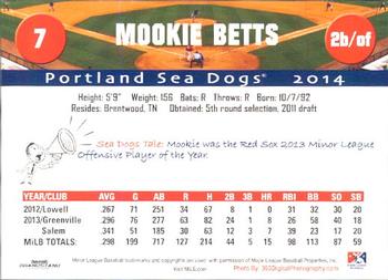 2014 Grandstand Portland Sea Dogs #NNO Mookie Betts Back