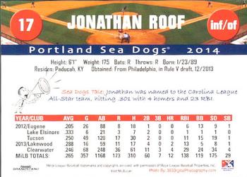 2014 Grandstand Portland Sea Dogs #NNO Jonathan Roof Back