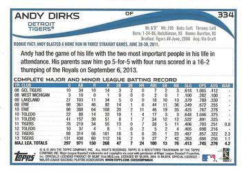2014 Topps - Orange #334 Andy Dirks Back