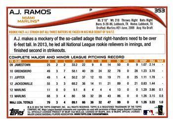 2014 Topps - Orange #353 A.J. Ramos Back