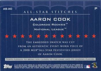 2008 Topps Updates & Highlights - All-Star Stitches #AS-AC Aaron Cook Back