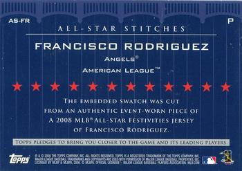 2008 Topps Updates & Highlights - All-Star Stitches #AS-FR Francisco Rodriguez Back