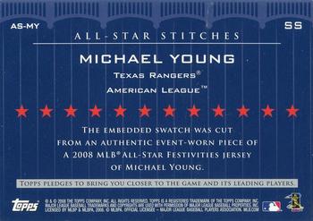 2008 Topps Updates & Highlights - All-Star Stitches #AS-MY Michael Young Back