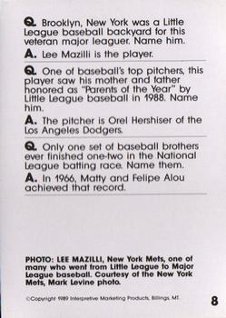 1990 Interpretive Marketing Baseball Wit #8 Lee Mazzilli Back