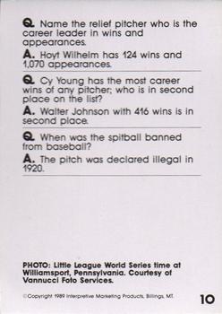 1990 Interpretive Marketing Baseball Wit #10 Little League World Series Back