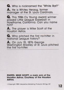 1990 Interpretive Marketing Baseball Wit #12 Mike Scott Back