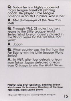 1990 Interpretive Marketing Baseball Wit #15 Mel Stottlemyre Back