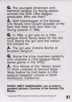 1990 Interpretive Marketing Baseball Wit #21 Bret Saberhagen Back