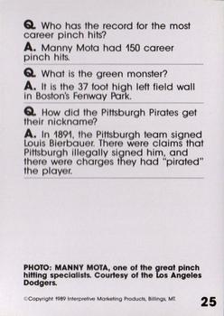 1990 Interpretive Marketing Baseball Wit #25 Manny Mota Back