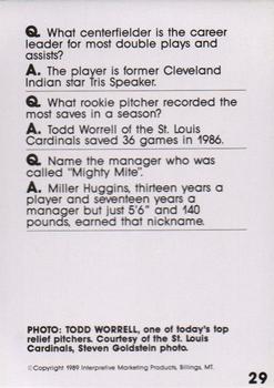 1990 Interpretive Marketing Baseball Wit #29 Todd Worrell Back