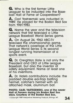 1990 Interpretive Marketing Baseball Wit #34 Carl Yastrzemski Back