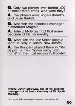 1990 Interpretive Marketing Baseball Wit #59 John McGraw Back