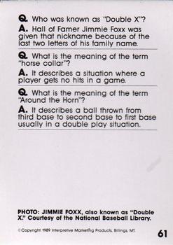 1990 Interpretive Marketing Baseball Wit #61 Jimmie Foxx Back