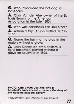 1990 Interpretive Marketing Baseball Wit #77 Chris von der Ahe Back