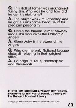 1990 Interpretive Marketing Baseball Wit #83 Jim Bottomley Back