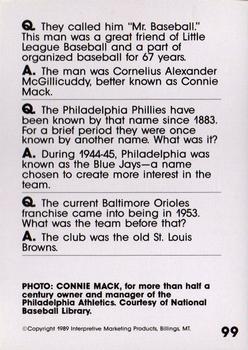 1990 Interpretive Marketing Baseball Wit #99 Connie Mack Back
