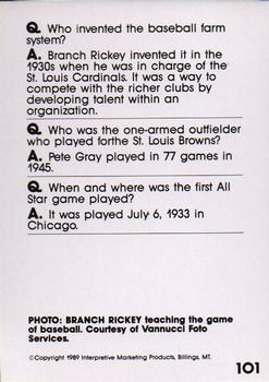 1990 Interpretive Marketing Baseball Wit #101 Branch Rickey Back