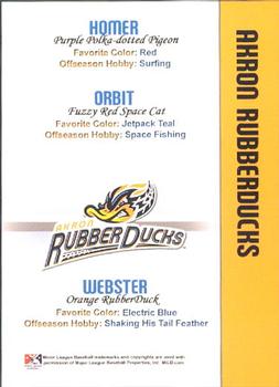 2014 Grandstand Akron RubberDucks #NNO Homer / Orbit / Webster Back