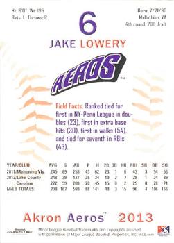 2013 Grandstand Akron Aeros #NNO Jake Lowery Back