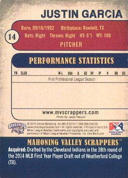 2014 Choice Mahoning Valley Scrappers #14 Justin Garcia Back