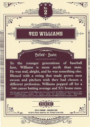 2014 Panini Golden Age - 5x7 Box Toppers #2 Ted Williams Back