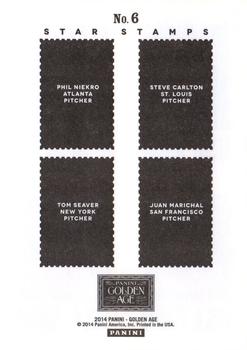 2014 Panini Golden Age - Star Stamps #6 Steve Carlton / Phil Niekro / Juan Marichal / Tom Seaver Back