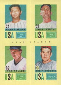 2014 Panini Golden Age - Star Stamps #15 Bob Feller / Early Wynn / Robin Roberts / Bob Lemon Front