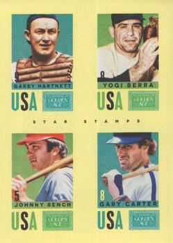 2014 Panini Golden Age - Star Stamps #16 Gabby Hartnett / Gary Carter / Johnny Bench / Yogi Berra Front