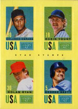 2014 Panini Golden Age - Star Stamps #26 George Brett / Nolan Ryan / Orlando Cepeda / Robin Yount Front
